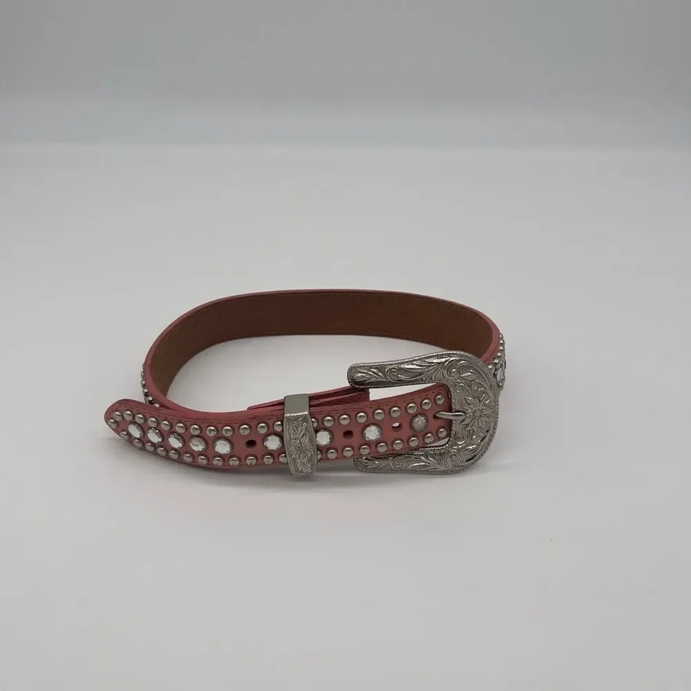 Studded Pink Belt with Silver Buckle